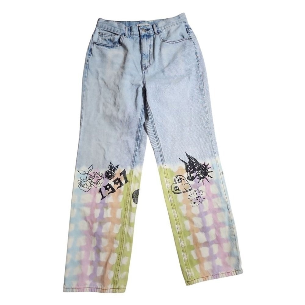 BDG Cowboy Jean Womens 29 Light Wash Tie Dye Graphic Streetwear Y2K